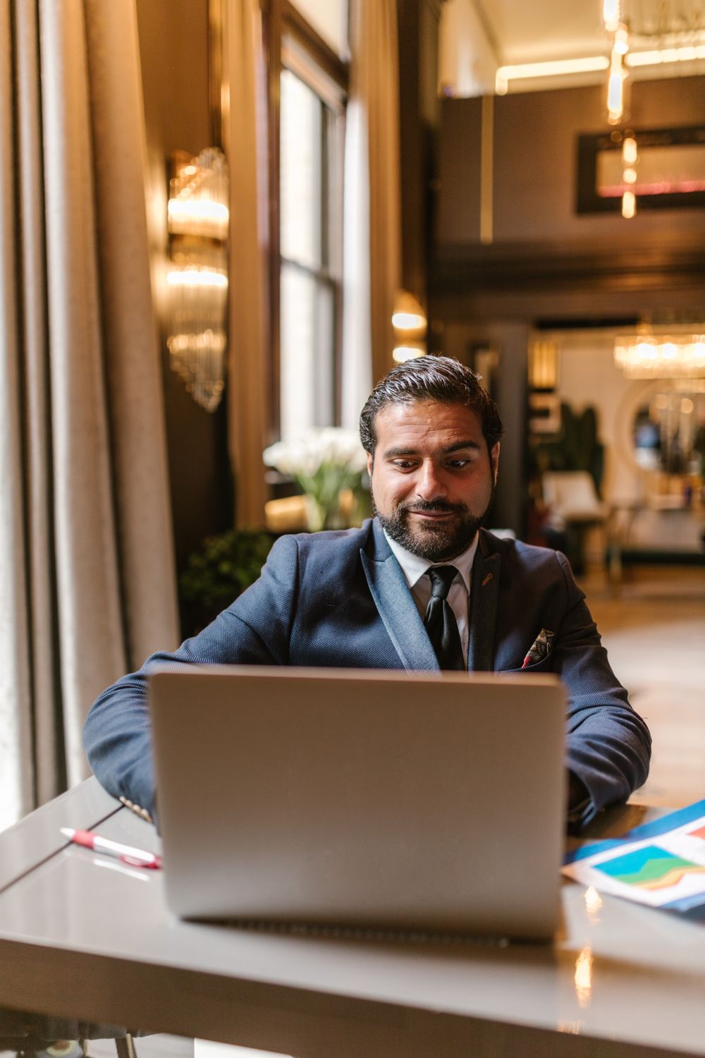Business owner working on a laptop
